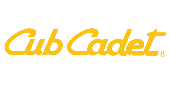 Das Cub Cadet-Logo besteht aus einem markanten gelben Schriftzug "Cub Cadet" in kräftigen Buchstaben. Der Buchstabe "Cub" ist in einer geschwungenen Schriftart gestaltet, während "Cadet" in einer etwas dickeren, blockartigen Schrift erscheint. 