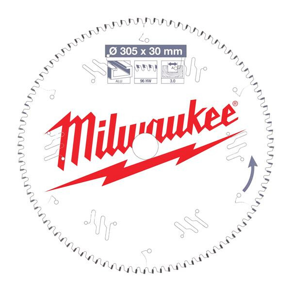 Milwaukee Sägeblatt Alu für Kapp- und Gehrungssägen 305/30 mm Z96 Flachtrapezzahn negativ